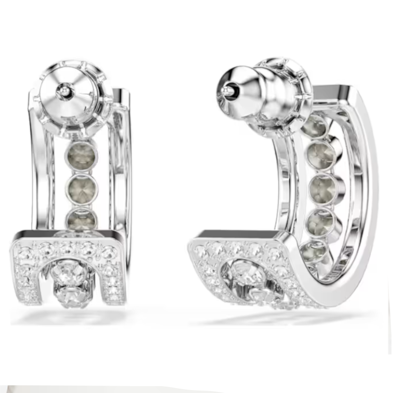 Anneaux d'oreilles Hyperbola Blanches, Métal rhodié – Swarovski