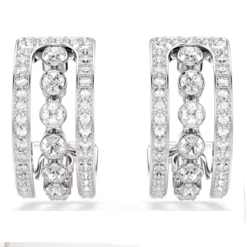 Anneaux d'oreilles Hyperbola Blanches, Métal rhodié – Swarovski