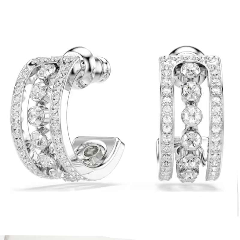 Anneaux d'oreilles Hyperbola Blanches, Métal rhodié – Swarovski