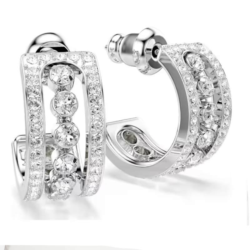 Anneaux d'oreilles Hyperbola Blanches, Métal rhodié – Swarovski