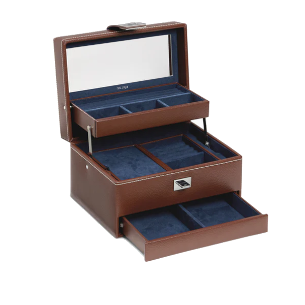 Boîte à bijoux MM ouverture automatique en cuir grainé Le Tanneur