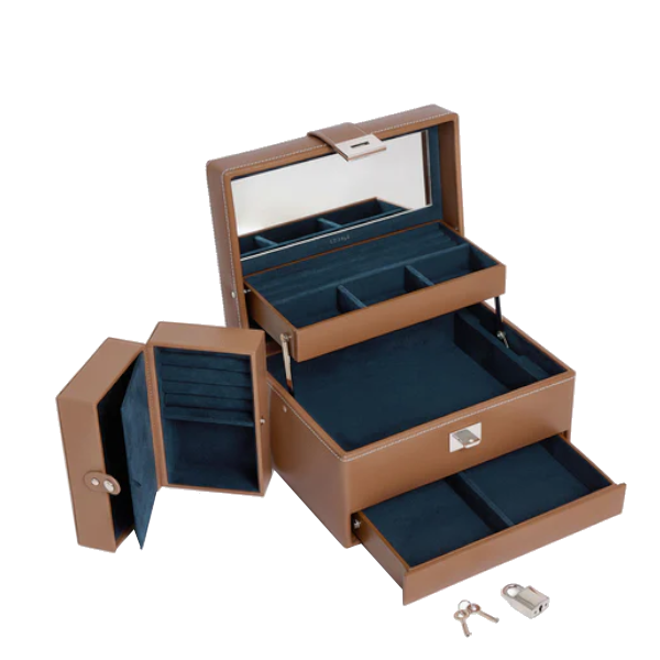 Boîte à bijoux MM ouverture automatique en cuir grainé Le Tanneur