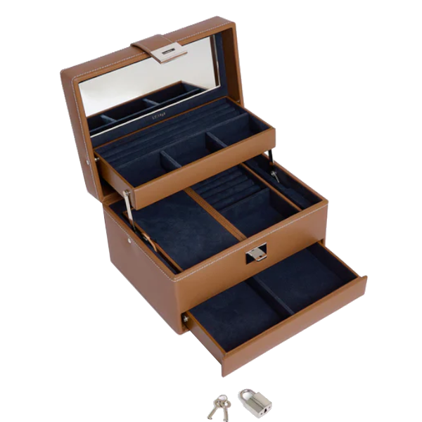 Boîte à bijoux MM ouverture automatique en cuir grainé Le Tanneur