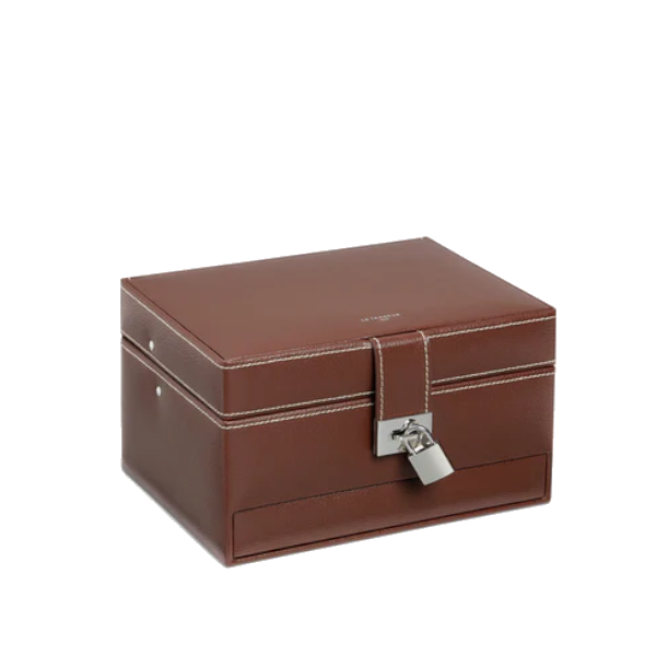 Boîte à bijoux MM ouverture automatique en cuir grainé Le Tanneur