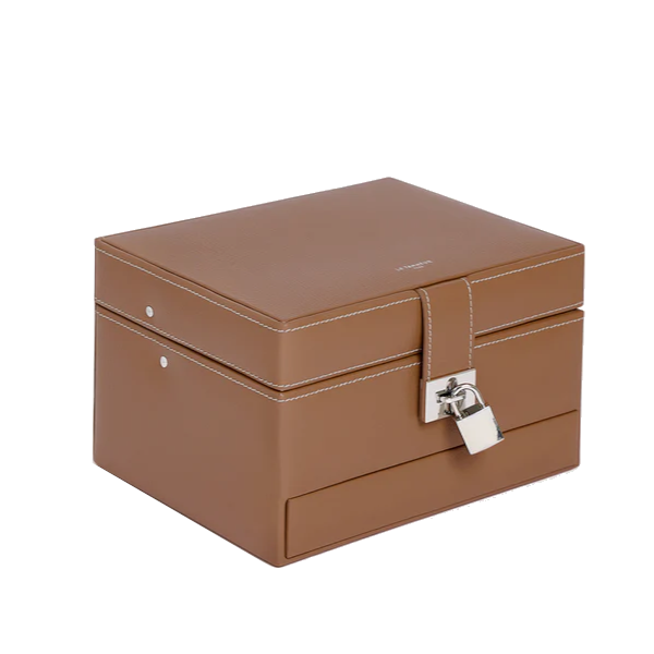 Boîte à bijoux MM ouverture automatique en cuir grainé Le Tanneur