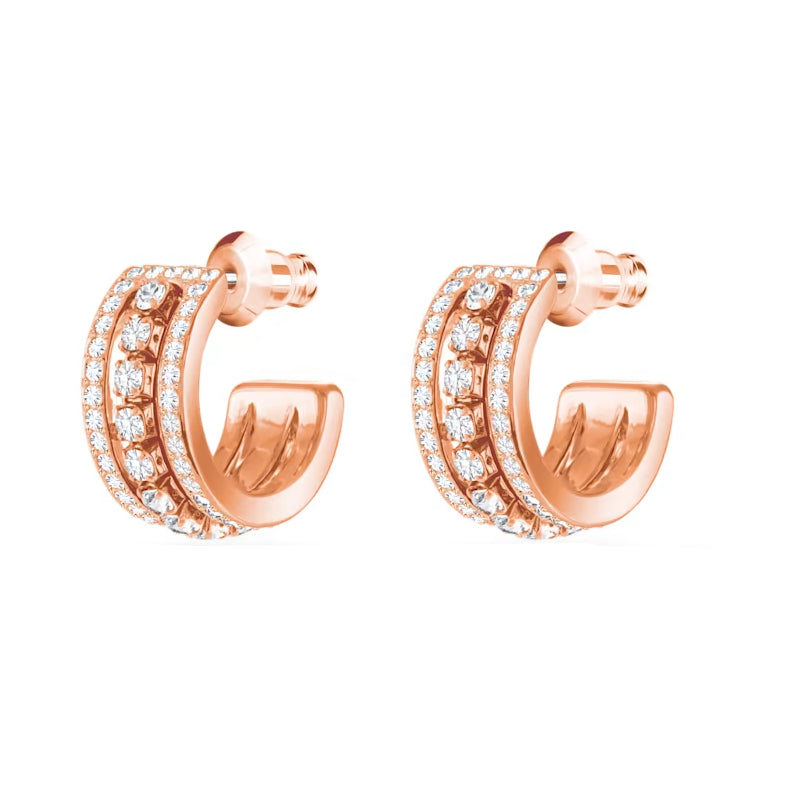 Boucles d'oreilles Plus loin créoles Blanc, plaqué ton or rose – Swarovski