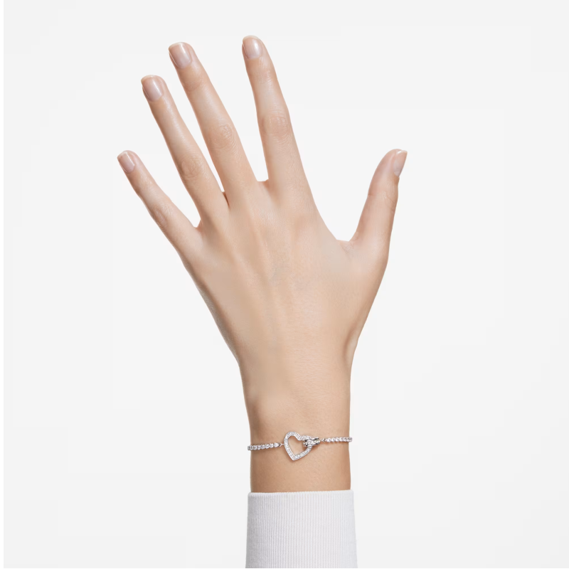 Bracelet Lovely Cœur, Blanc, Métal rhodié – Swarovski