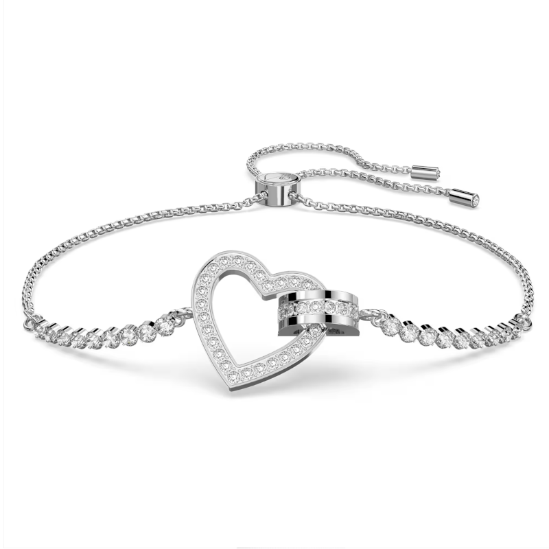 Bracelet Lovely Cœur, Blanc, Métal rhodié – Swarovski
