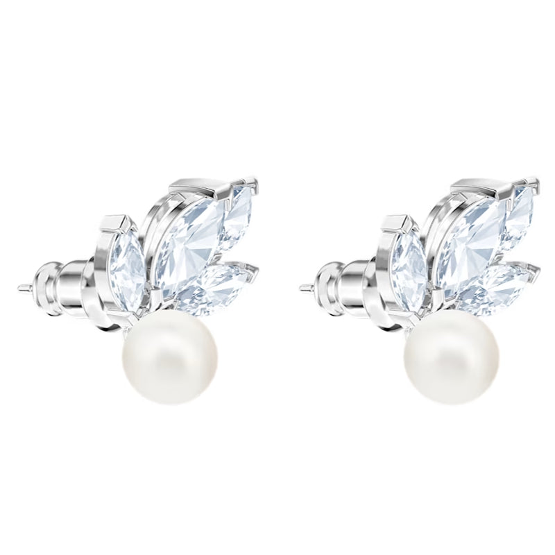 Clous d'oreilles Louison Pearl Feuille Blanches, métal rhodié – Swarovski