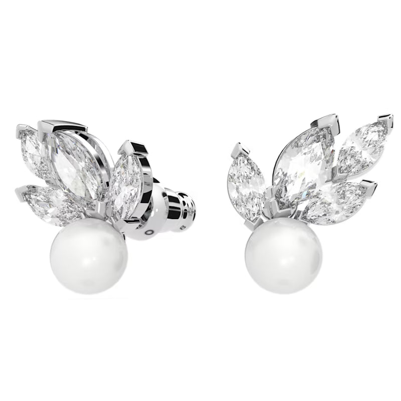 Clous d'oreilles Louison Pearl Feuille Blanches, métal rhodié – Swarovski