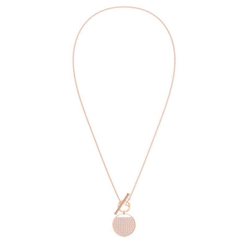 Collier Ginger T Bar Blanc, plaqué ton or rose – Swarovski