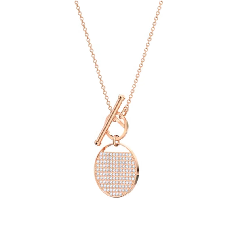 Collier Ginger T Bar Blanc, plaqué ton or rose – Swarovski