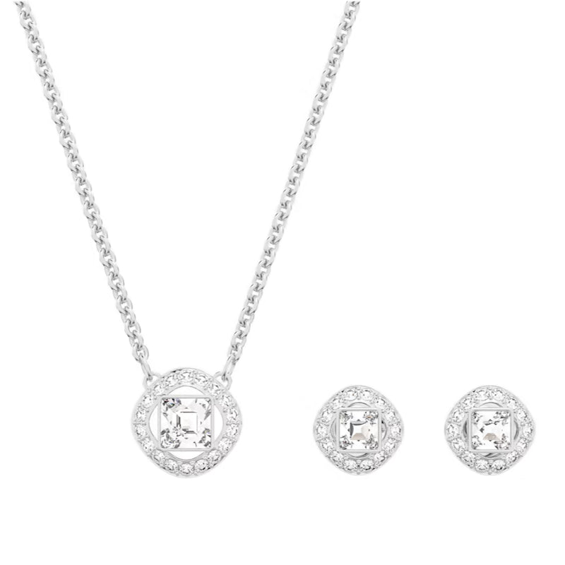 Ensemble Carré Angélique blanc, plaqué rhodium – Swarovski