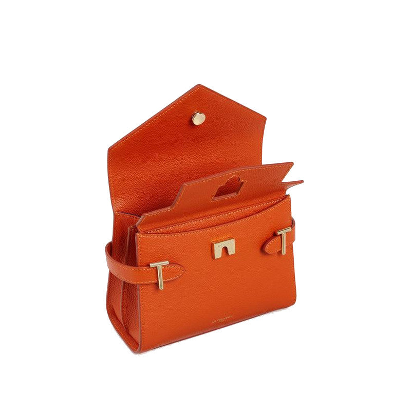 Small double-flap handbag in grained leather Le Tanneur