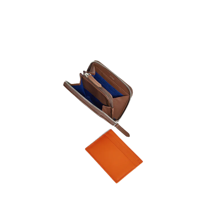 Porte monnaie zippé avec porte cartes amovible en cuir lisse Charlotte Le Tanneur
