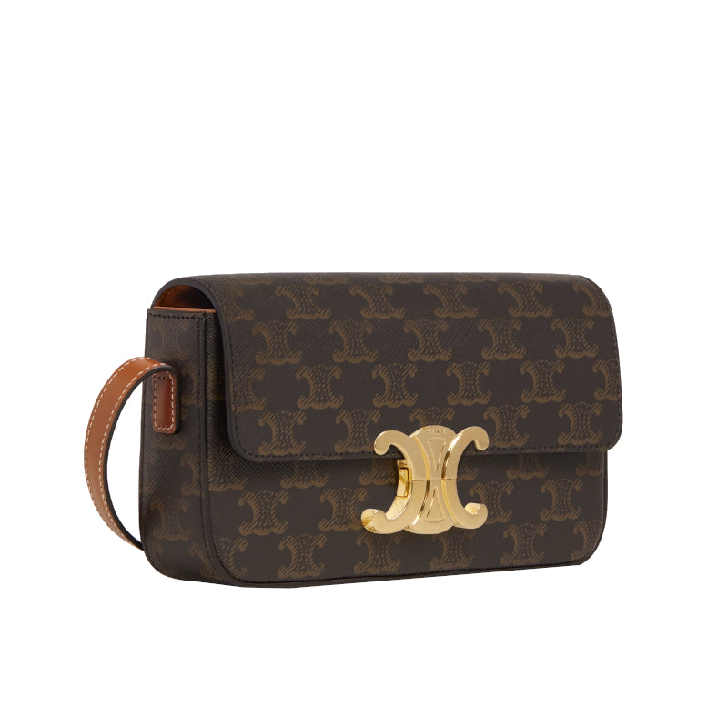 Sac à bandoulière Claude Toile Triomphe et Veau Tan – Céline