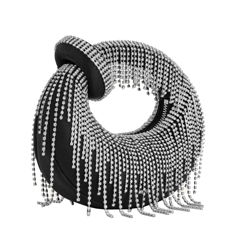 Sac à main mini en satin artificiel avec poignée supérieure en cristal - Noir – JW PEI