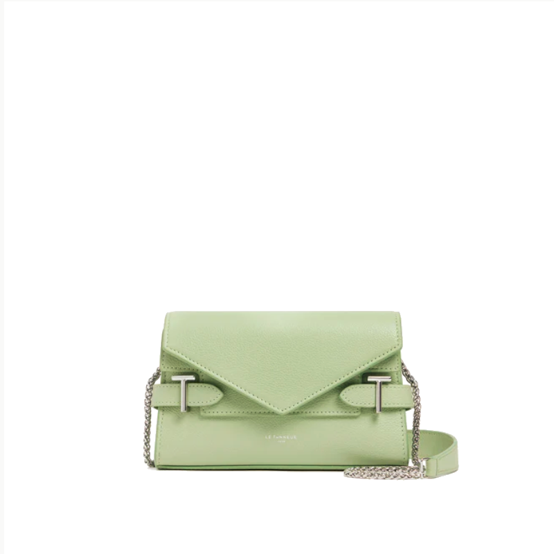 Sac pochette avec bandoulière double rabat en cuir grainé Emilie Le Tanneur