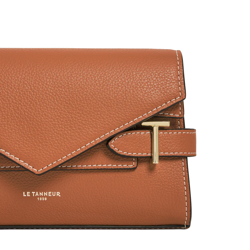 Sac pochette avec bandoulière double rabat en cuir grainé Emilie Le Tanneur