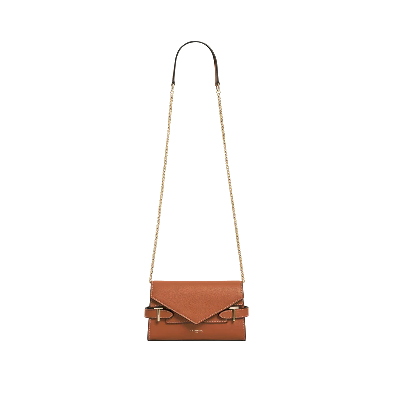 Sac pochette avec bandoulière double rabat en cuir grainé Emilie Le Tanneur