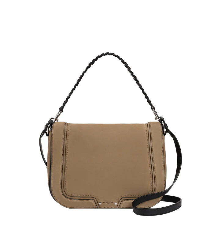 Grand sac bandoulière en cuir lisse et nubuck Ella Le Tanneur