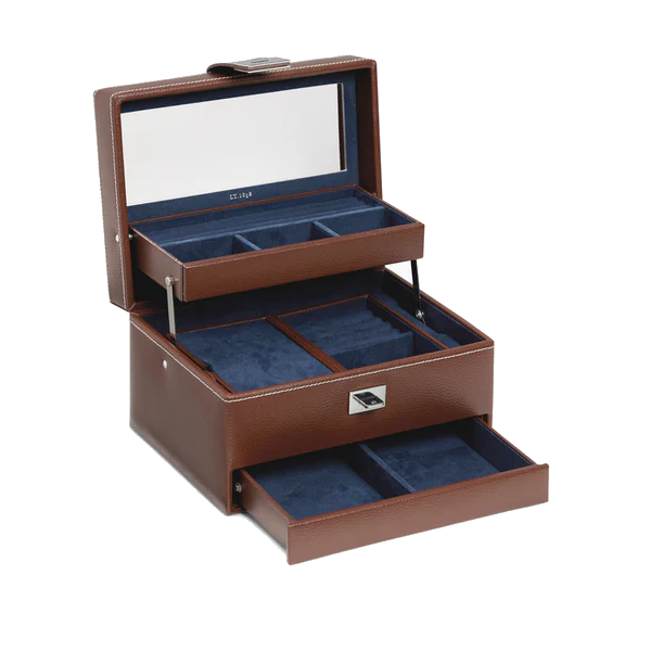 Boîte à bijoux MM ouverture automatique en cuir grainé Le Tanneur