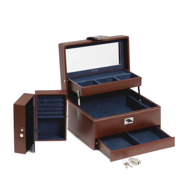 Boîte à bijoux MM ouverture automatique en cuir grainé Le Tanneur
