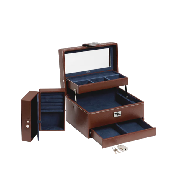 Boîte à bijoux MM ouverture automatique en cuir grainé Le Tanneur
