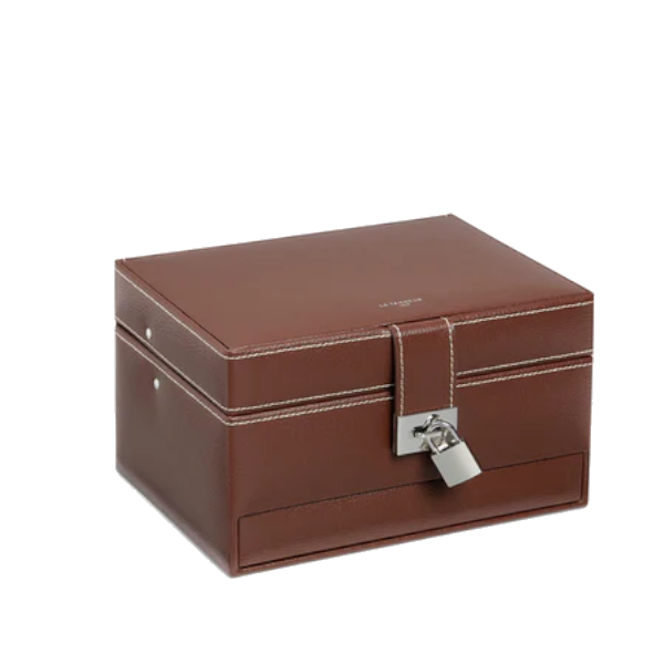 Boîte à bijoux MM ouverture automatique en cuir grainé Le Tanneur