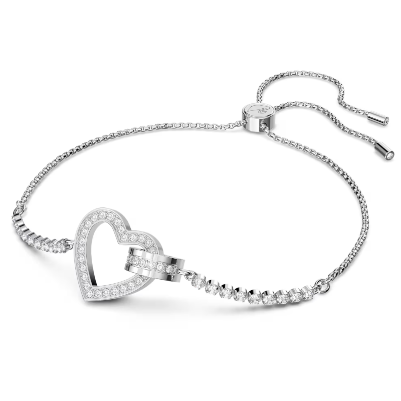 Bracelet Lovely Cœur, Blanc, Métal rhodié – Swarovski