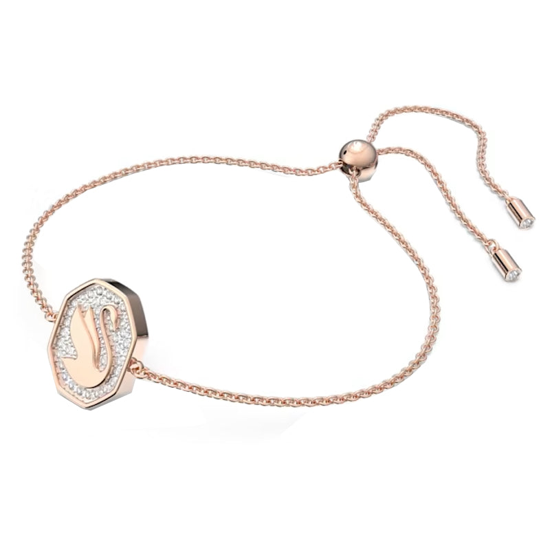 Bracelet Signum Cygne, blanc, métal doré rose – Swarovski