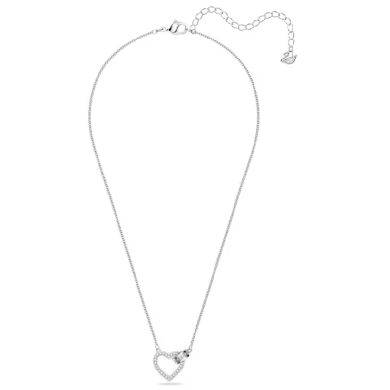 Collier Lovely Cœur, Blanc, Métal rhodié – Swarovski