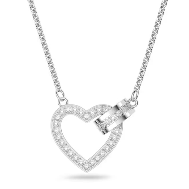Collier Lovely Cœur, Blanc, Métal rhodié – Swarovski