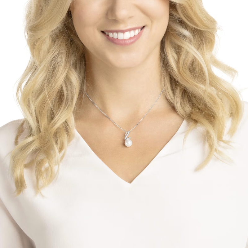 Pendentif Gabriella Blanc, Métal rhodié – Swarovski