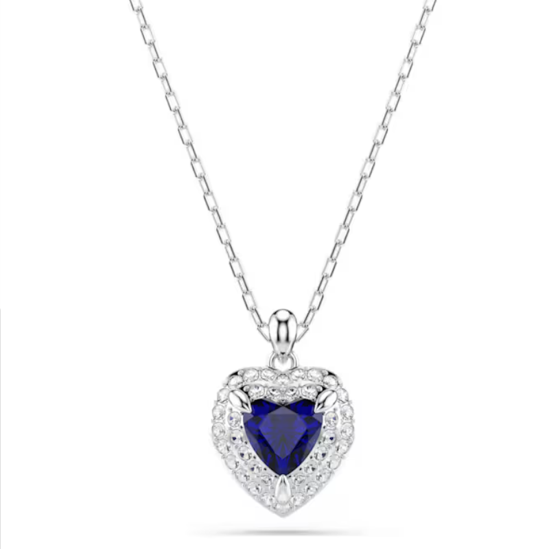 Pendentif One Taille cœur, Pavé, Cœur, Bleu, Métal rhodié – Swarovski