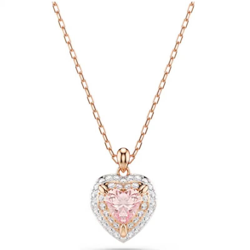 Pendentif One Taille cœur, Pavé, Cœur, Rose, Finition mix de métal – Swarovski