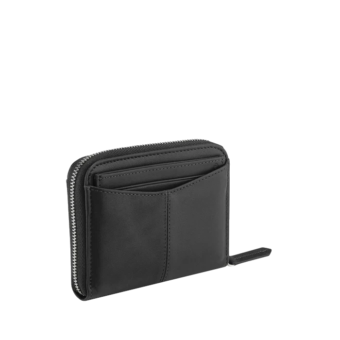 Porte monnaie zippé avec porte cartes amovible en cuir lisse Charlotte Le Tanneur