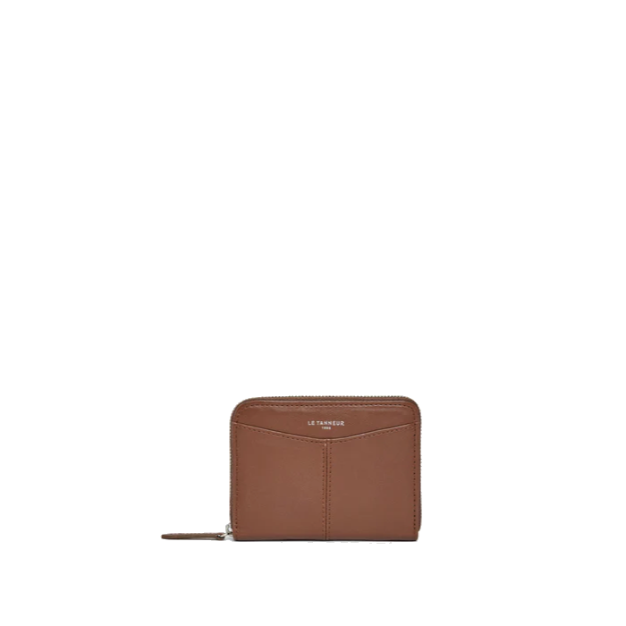 Porte monnaie zippé avec porte cartes amovible en cuir lisse Charlotte Le Tanneur