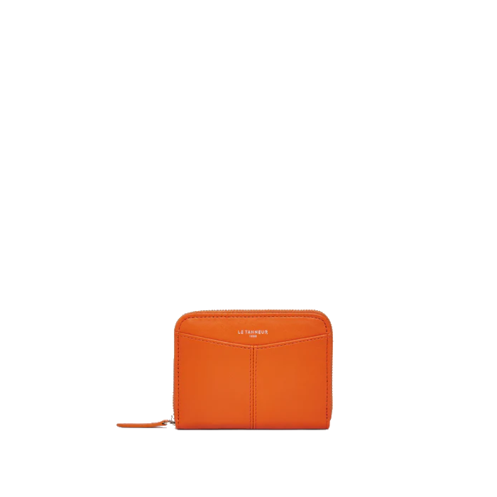 Porte monnaie zippé avec porte cartes amovible en cuir lisse Charlotte Le Tanneur