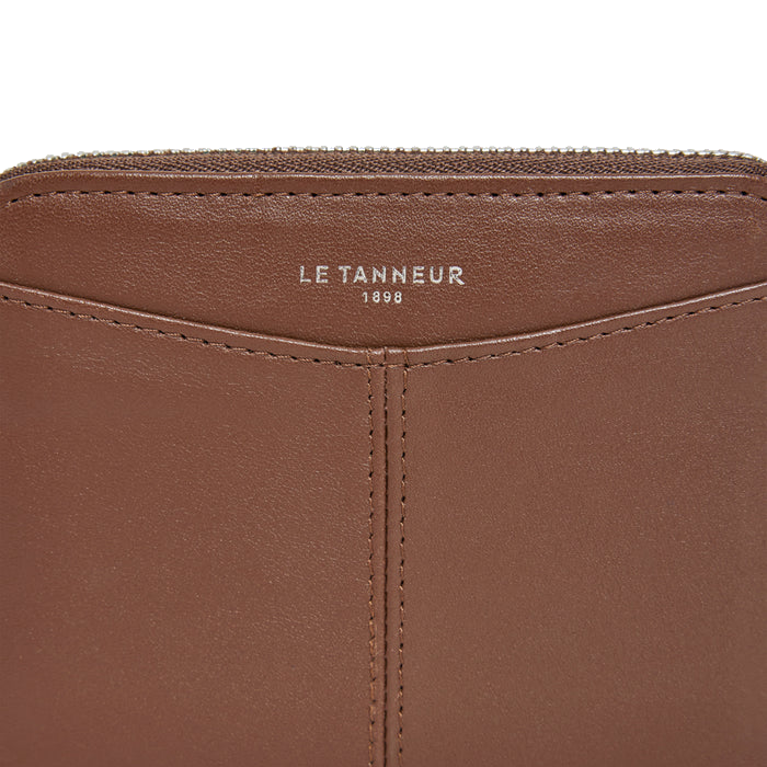 Porte monnaie zippé avec porte cartes amovible en cuir lisse Charlotte Le Tanneur