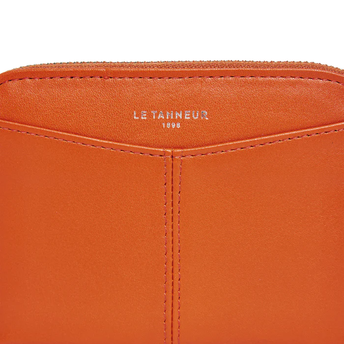 Porte monnaie zippé avec porte cartes amovible en cuir lisse Charlotte Le Tanneur