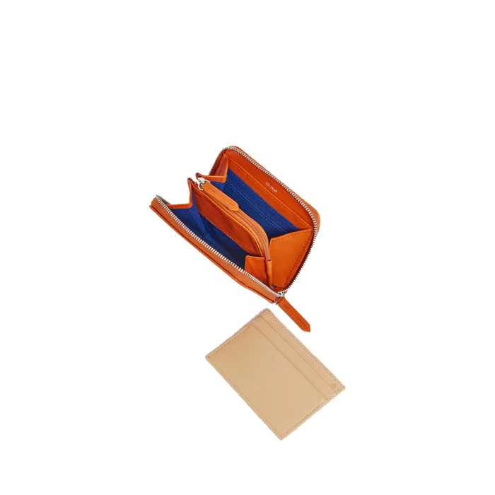 Porte monnaie zippé avec porte cartes amovible en cuir lisse Charlotte Le Tanneur