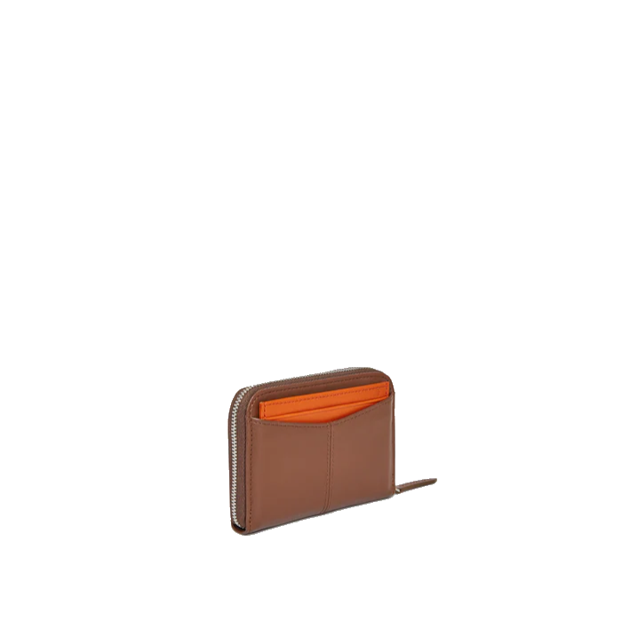 Porte monnaie zippé avec porte cartes amovible en cuir lisse Charlotte Le Tanneur
