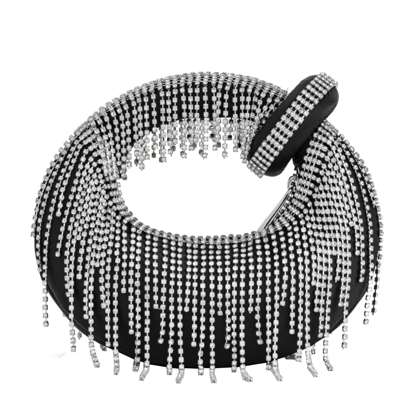 Sac à main mini en satin artificiel avec poignée supérieure en cristal - Noir – JW PEI