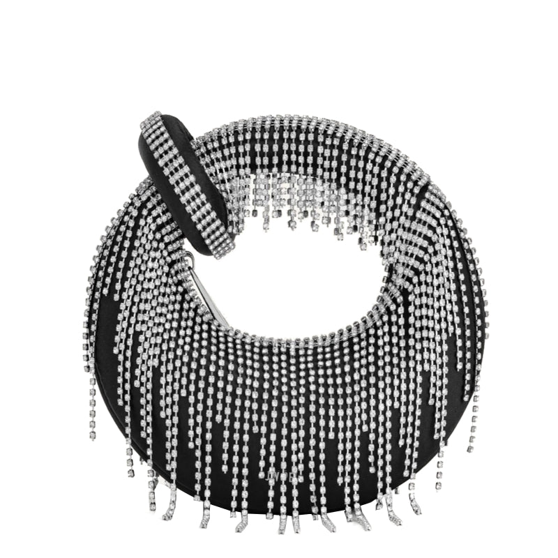 Sac à main mini en satin artificiel avec poignée supérieure en cristal - Noir – JW PEI