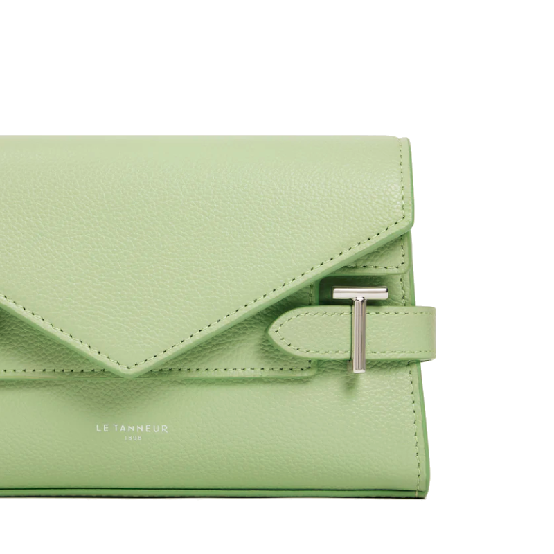 Sac pochette avec bandoulière double rabat en cuir grainé Emilie Le Tanneur