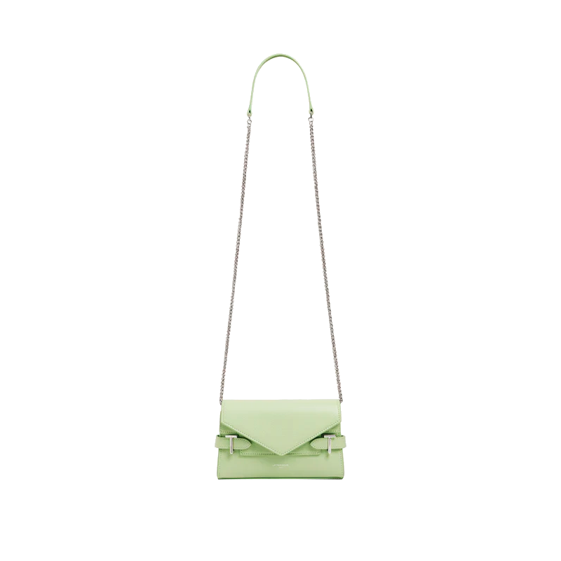 Sac pochette avec bandoulière double rabat en cuir grainé Emilie Le Tanneur