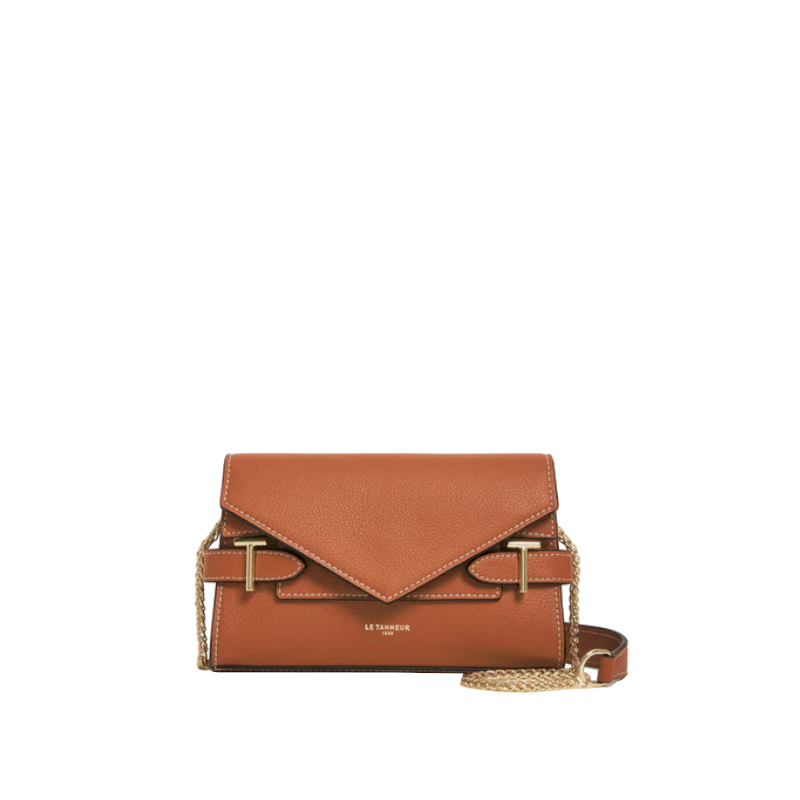 Sac pochette avec bandoulière double rabat en cuir grainé Emilie Le Tanneur