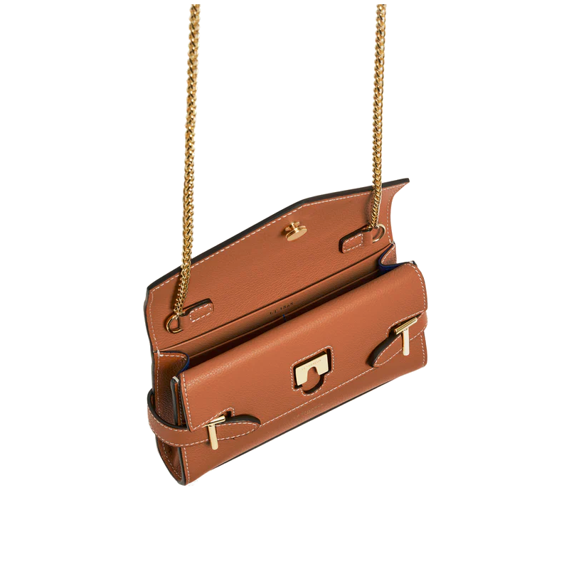 Sac pochette avec bandoulière double rabat en cuir grainé Emilie Le Tanneur
