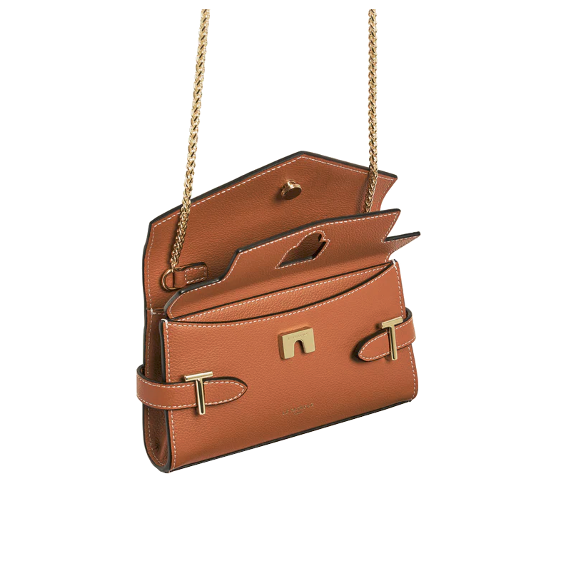 Sac pochette avec bandoulière double rabat en cuir grainé Emilie Le Tanneur